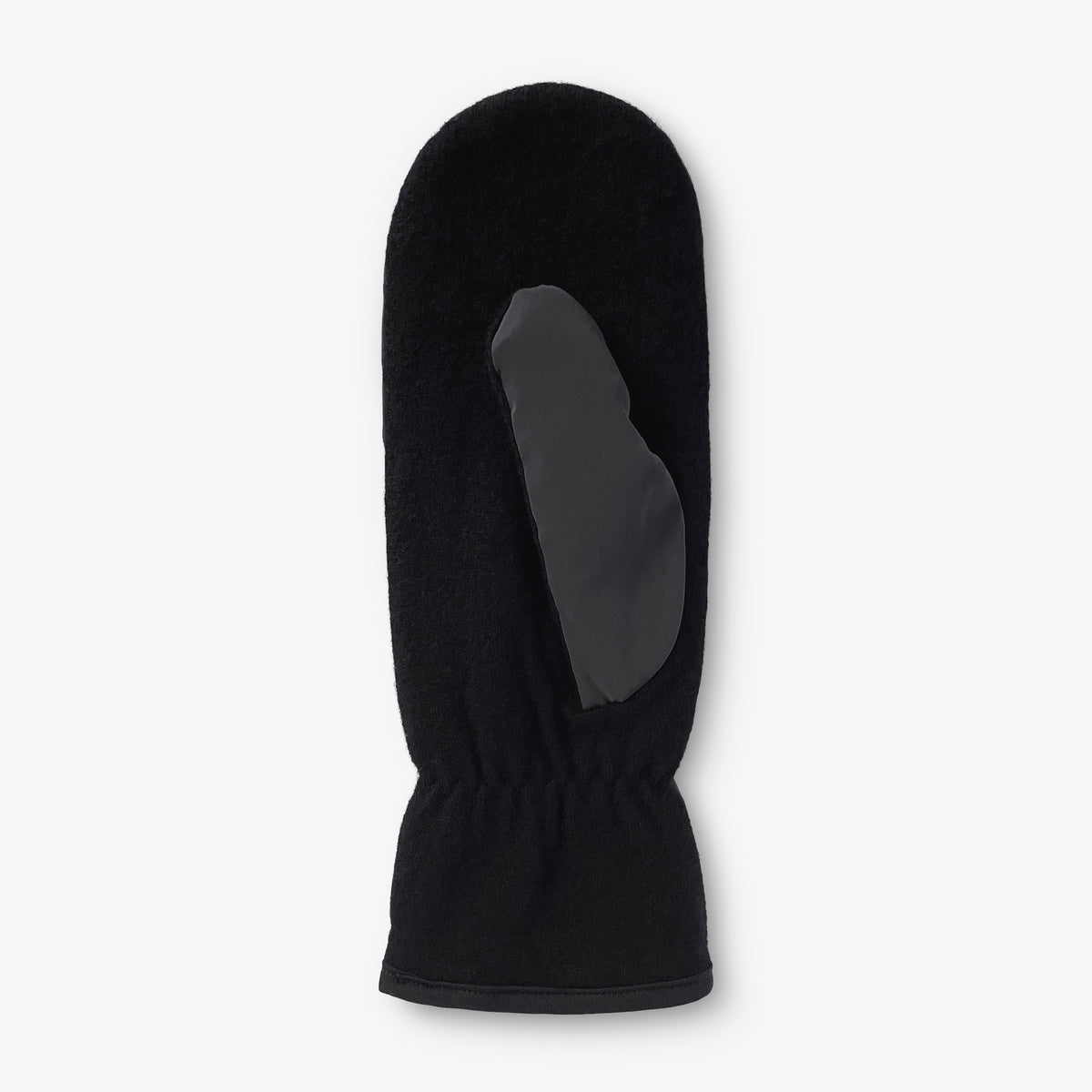 Mörkgrå reflexvante i ull sedd från handflatesidan.